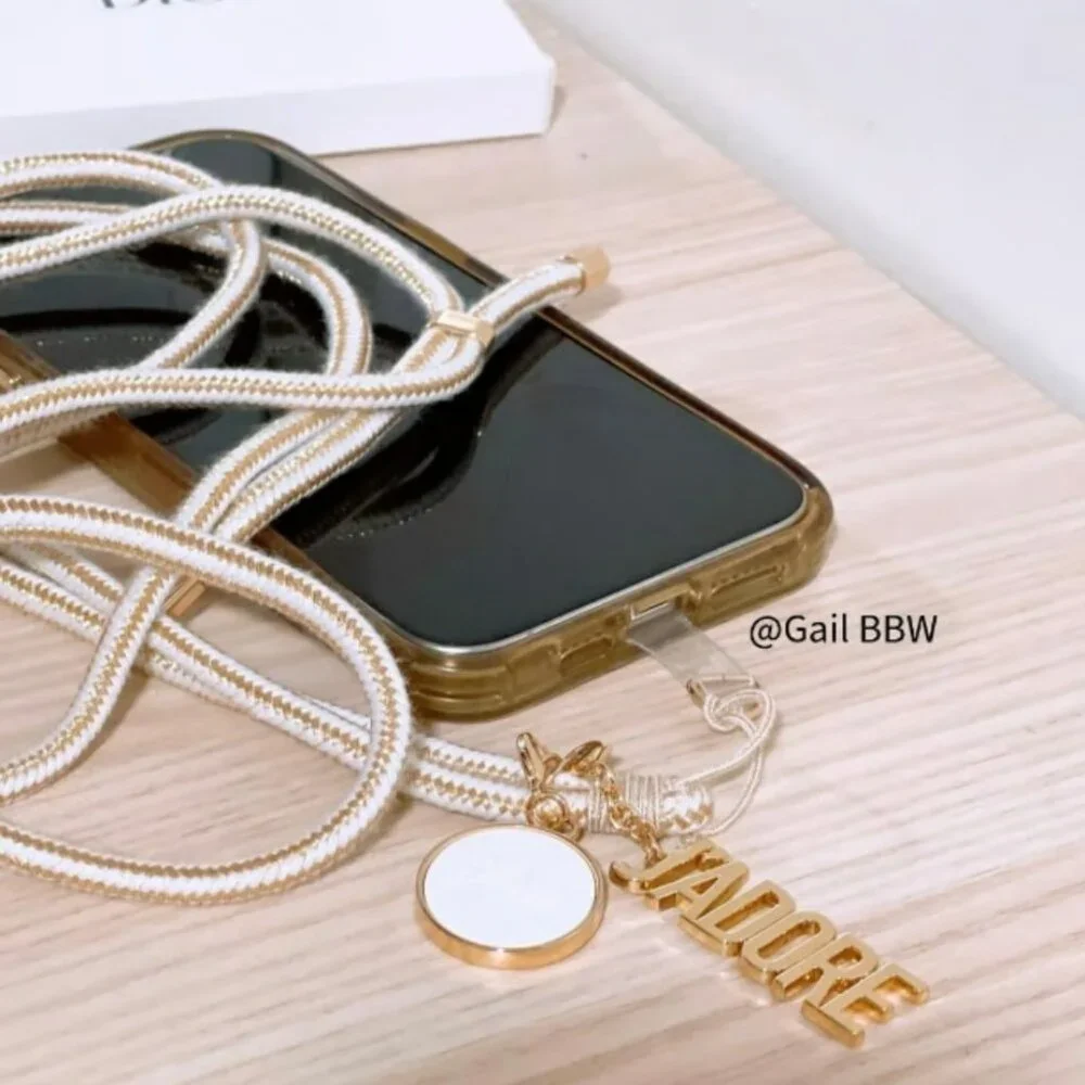 🎅🏽 Dior J’Adore Phone Case Lanyard Strap Key Ring Charm Gold and White